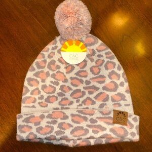 pink and gray cheetah print beanie